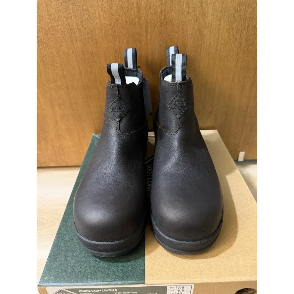 Muck Boots Mens 7.5 EU 40 Chore Farm Black Leather Waterproof Chelsea Boots Comp